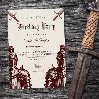 Invitation Chevaliers médiévaux vintage anniversaire