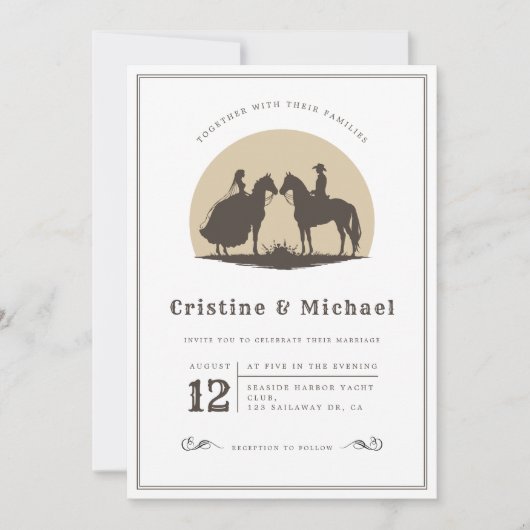 Invitation chevaliers silhouette Cowboy mariage (Devant)