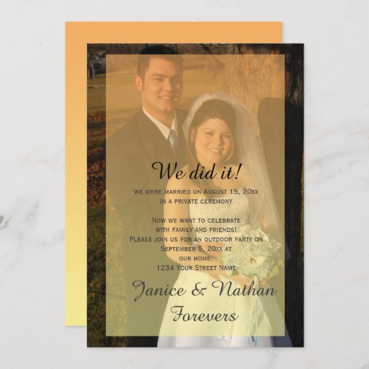 Invitation Chevauchement Ombré Orange Jaune Photo Réception U (Devant / Derrière)