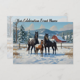 Invitation Chevaux Appaloosa noirs sur une ferme en hiver