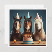 Invitation Chevaux célébrant l'anniversaire avec gâteau et ca (Devant / Derrière)