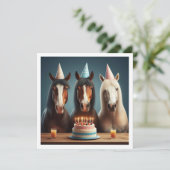 Invitation Chevaux célébrant l'anniversaire avec gâteau et ca (Debout devant)