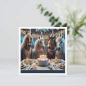 Invitation Chevaux célébrant l'anniversaire avec gâteau et ca (Debout devant)