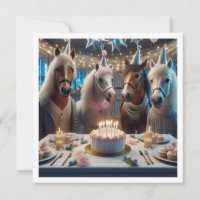 Chevaux célébrant l'anniversaire avec gâteau et ca