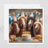 Invitation Chevaux célébrant l'anniversaire avec gâteau et ca (Devant / Derrière)