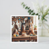 Invitation Chevaux célébrant l'anniversaire manger gâteau, ch (Debout devant)