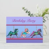 Invitation Chevaux de carrousel Rose & Violet Fête d'annivers (Debout devant)