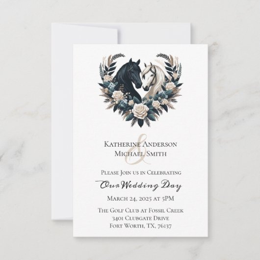 Invitation Chevaux de mariage campagnard en amour (Devant)