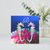 Invitation CHEVAUX DE MER MONOGRAMME DE MARIAGE, bleu rose no (Debout devant)