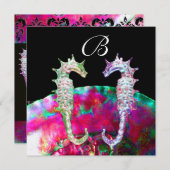 Invitation CHEVAUX DE MER MONOGRAMME DE MARIAGE, bleu rose no (Devant / Derrière)