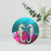 Invitation CHEVAUX DE MER MONOGRAMME DE MARIAGE, bleu rose no (Debout devant)