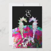 Invitation CHEVAUX DE MER MONOGRAMME DE MARIAGE, bleu rose no (Devant)