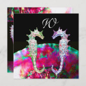 Invitation CHEVAUX DE MER MONOGRAMME DE MARIAGE, bleu rose no (Devant / Derrière)