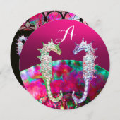 INVITATION CHEVAUX DE MER, NACRE ROSE MONOGRAMME DE MARIAGE D (Devant / Derrière)