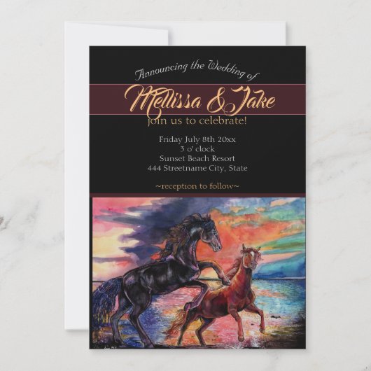 Invitation Chevaux de peinture à l'aquarelle romantique Endle (Devant)