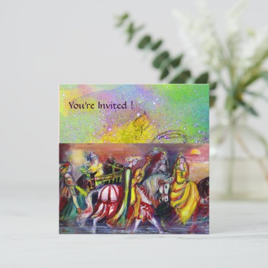 Invitation CHEVAUX EN NUIT, jaune violet vert étincelant (Debout devant)