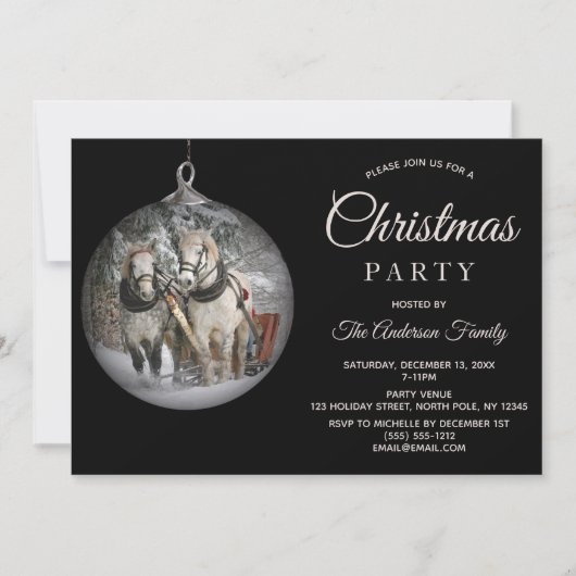 Invitation Chevaux et Rustic Wood Fête de Noël (Devant)