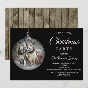 Invitation Chevaux et Rustic Wood Fête de Noël