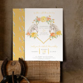 Invitation Chevaux gris et roses jaunes mariage monogrammé