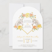 Invitation Chevaux gris et roses jaunes monogramme mariage ar (Devant)