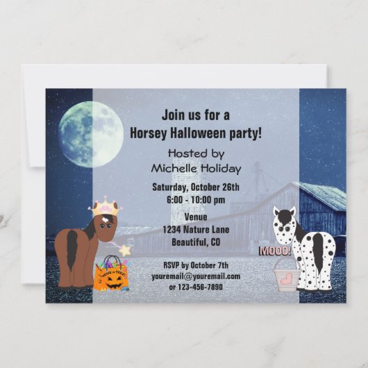 Invitation Chevaux mignons en costumes ~ Horse Halloween Part (Dos)