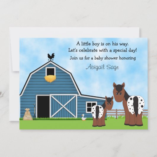 Invitation Chevaux mignons et petits garçons Baby shower Invi (Devant)