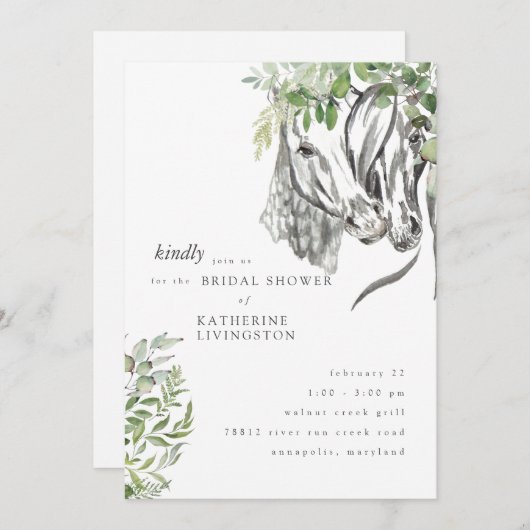 Invitation Chevaux rustiques Nuzzer Fête des mariées neutre (Devant / Derrière)