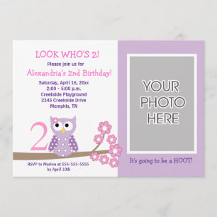 Invitation Chevêche de Hoot Purple *PHOTO* Anniversaire 5x7