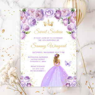 Invitation Cheveux bleu clair Princesse Sweet sixteen