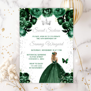 Invitation Cheveux Blonde Vert foncé Princesse Sweet sixteen