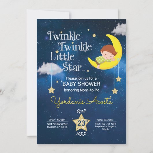 Invitation Cheveux Brown Twinkle Twinkle Little star (Devant)