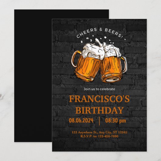 Invitation Cheveux et ours Anniversaire (Devant / Derrière)