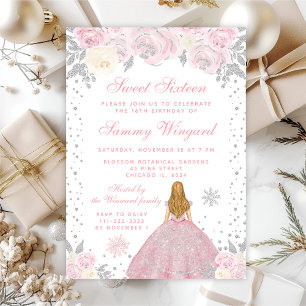Invitation Cheveux rose Hiver Blonde Princesse Sweet sixteen