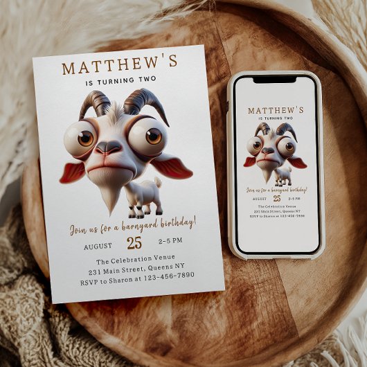 Invitation Chèvre mignonne Animaux de ferme 2e fête d'anniver