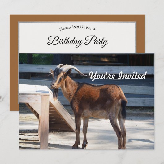 Invitation Chèvre Noir Cornes Brown Profil animal Anniversair (Devant / Derrière)