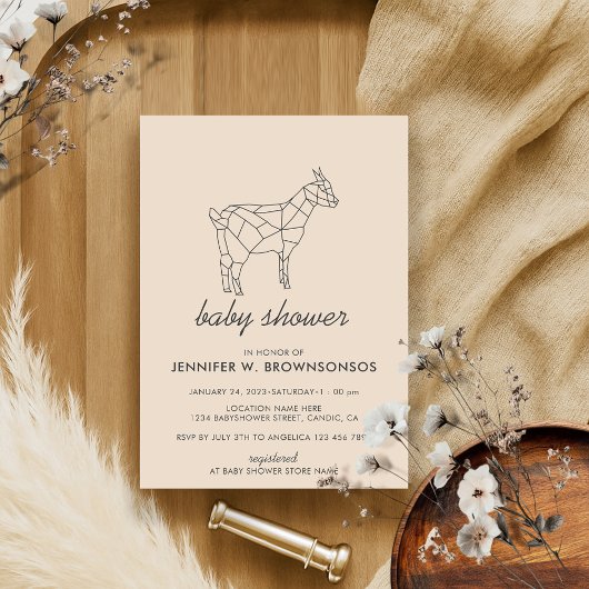 Invitation Chèvre sauvage à ligne simple beige