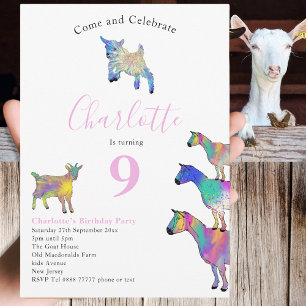 Invitation Chèvre Thème 9e anniversaire fête rose
