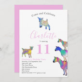Invitation Chèvre thème Anniversaire fête rose (Devant / Derrière)
