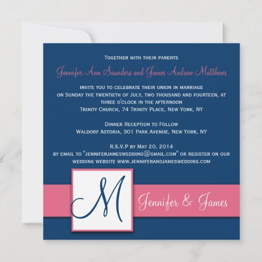 Invitation Chèvrefeuille d'invitation de monogramme de (Dos)