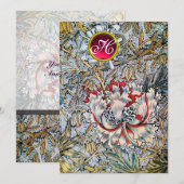 Invitation Chèvrefeuille Rouge Rubis Monogramme Champagne Mét (Devant / Derrière)