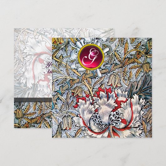 Invitation CHÈVREFEUILLE Rouge Rubis Monogramme Métallisé (Devant / Derrière)