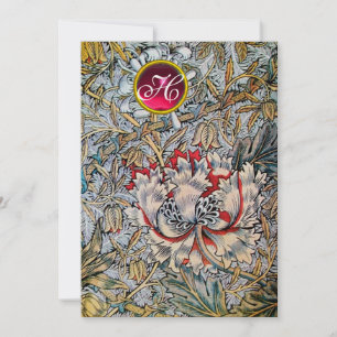 Invitation CHÈVREFEUILLE Rouge Ruby Monogram Champagne Métall
