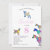 Invitation Chèvres Aquarelle Anniversaire Fête rose (Devant)