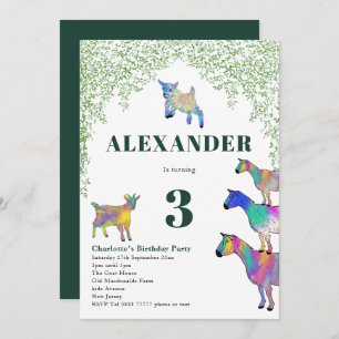 Invitation Chèvres Aquarelle fête d'anniversaire Vert