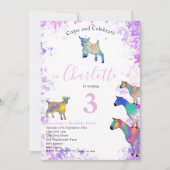 Invitation Chèvres Aquarelle Filles Anniversaire Fête Rose (Devant)