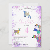 Invitation Chèvres Aquarelle Filles Anniversaire Fête Rose (Devant)