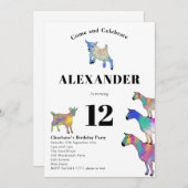 Invitation Chèvres colorées Aquarelle 12e fête d'anniversaire (Devant / Derrière)