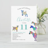 Invitation Chèvres colorées fête d'anniversaire (Debout devant)