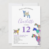 Invitation Chèvres ferme animal fête d'anniversaire violet (Devant)