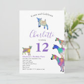 Invitation Chèvres ferme animal fête d'anniversaire violet (Debout devant)